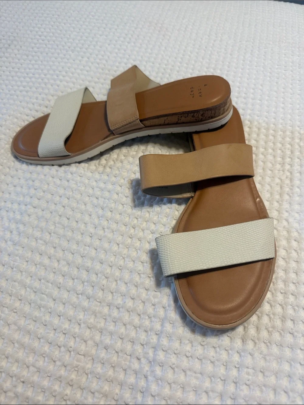 a new day Two-Band Slide Sandals in Taupe and Cream